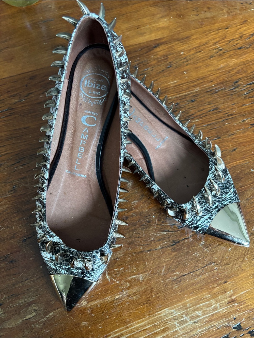 Jeffrey Campbell Metallic “BEAST” Gold Spiked-Embellished Pointed Flats Size 8